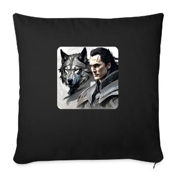 Loki avec le loup de Fenri Asgard Ragnarok - Housse de coussin décorative 45 x 45 cm - noir - Devant