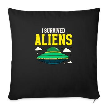 Ich habe Aliens Retro Flying Saucer überlebt - Sofakissenbezug 45 x 45 cm - Schwarz - Vorne