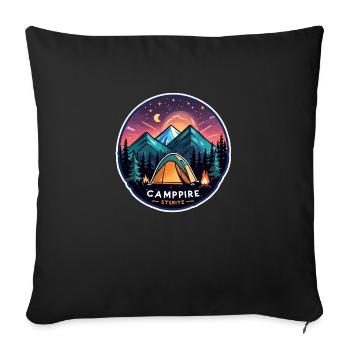 Camping, tent and campfire - Sofa pillowcase 17,3'' x 17,3'' (45 x 45 cm) - black - Front