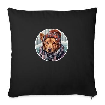 Winter dog in the snow with hat and scarf - Sofa pillowcase 17,3'' x 17,3'' (45 x 45 cm) - black - Front