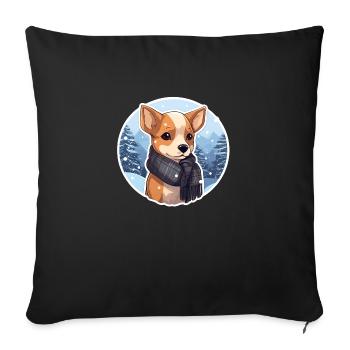 Winter dog with scarf in the snow - Sofa pillowcase 17,3'' x 17,3'' (45 x 45 cm) - black - Front