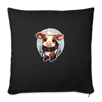 Kälbchen im Winter mit Schal - Sofakissenbezug 45 x 45 cm - Schwarz - Vorne