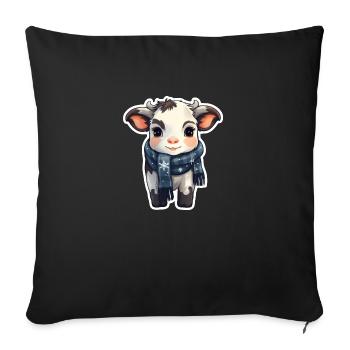 Veau en hiver avec écharpe - Housse de coussin décorative 45 x 45 cm - noir - Devant