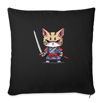 Samurai-Katze #1 - Sofakissenbezug 45 x 45 cm - Schwarz - Vorne