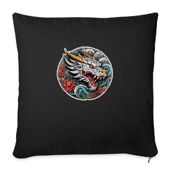 dragon asiatique - japon - chinois - Housse de coussin décorative 45 x 45 cm - noir - Devant