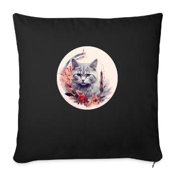 Britisch Kurzhaar Katze Boho Element, Katzen - Sofakissenbezug 45 x 45 cm - Schwarz - Vorne
