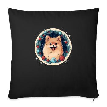 Chien de Poméranie Noël, Chiens d’amour - Housse de coussin décorative 45 x 45 cm - noir - Devant
