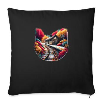 La gare abandonnée de l'automne - Housse de coussin décorative 45 x 45 cm - noir - Devant