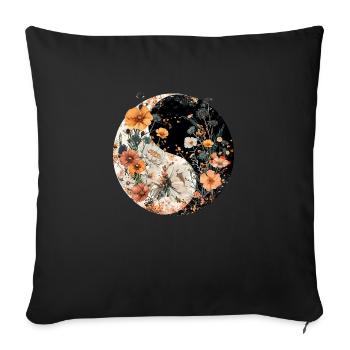 Symbole Yin-yang avec des fleurs - Housse de coussin décorative 45 x 45 cm - noir - Devant