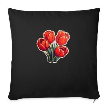 Tulipes Quatre Fleurs Rouge - Housse de coussin décorative 45 x 45 cm - noir - Devant