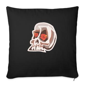 Crâne avec des fleurs d’hibiscus - Housse de coussin décorative 45 x 45 cm - noir - Devant