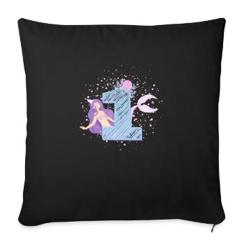 First Birthday Mermaid Girl Kids 1. - Sofa pillowcase 17,3'' x 17,3'' (45 x 45 cm) - black - Front
