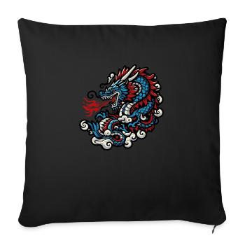 Dragon bleu et rouge cracheur de feu vintage - Housse de coussin décorative 45 x 45 cm - noir - Devant