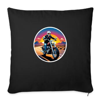 moto et couché de soleil, cadeau motard - Housse de coussin décorative 45 x 45 cm - noir - Devant