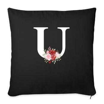 Red Floral U Letter - Sofa pillowcase 17,3'' x 17,3'' (45 x 45 cm) - black - Front