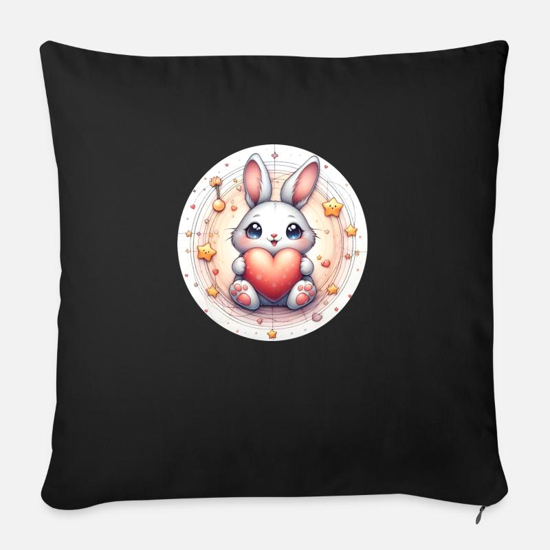 Hase mit Herz - Sofakissenbezug 45 x 45 cm - Schwarz