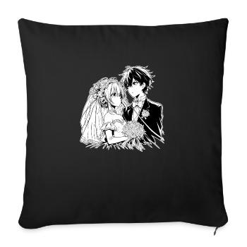 Bride and Groom Anime Illustration - Sofa pillowcase 17,3'' x 17,3'' (45 x 45 cm) - black - Front