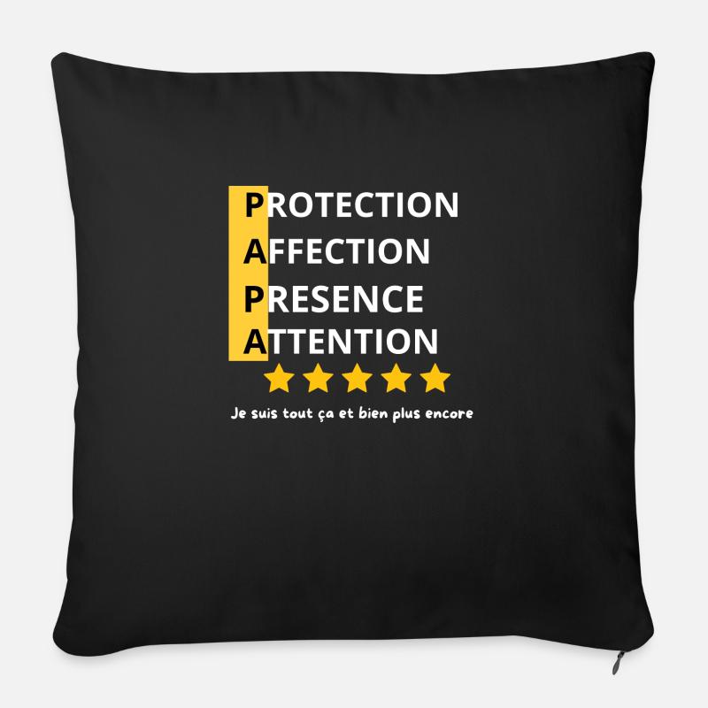 papa protection affection presence attention - Housse de coussin décorative 45 x 45 cm - noir