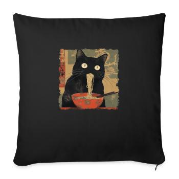 Anime Japanese Art Black Cat Ramen Ukiyo-e - Sofa pillowcase 17,3'' x 17,3'' (45 x 45 cm) - black - Front