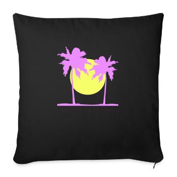 Deux Palmiers Île Soleil Coucher De Soleil Rond Rose - Housse de coussin décorative 45 x 45 cm - noir - Devant