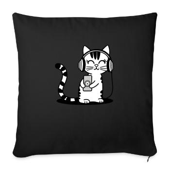 chat mignon écoutant de la musique casque chaton - Housse de coussin décorative 45 x 45 cm - noir - Devant
