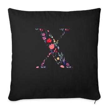 Personalisierter Blumenbuchstabe x - Geschenkidee - Sofakissenbezug 45 x 45 cm - Schwarz - Vorne