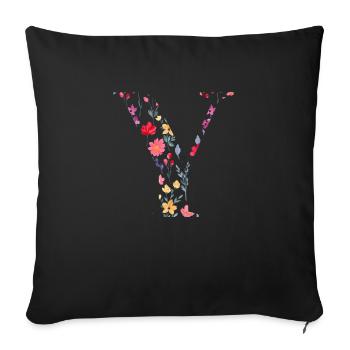 Personalized floral letter y - gift idea - Sofa pillowcase 17,3'' x 17,3'' (45 x 45 cm) - black - Front