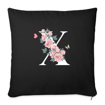 Letter x Pink Flowers - Sofa pillowcase 17,3'' x 17,3'' (45 x 45 cm) - black - Front
