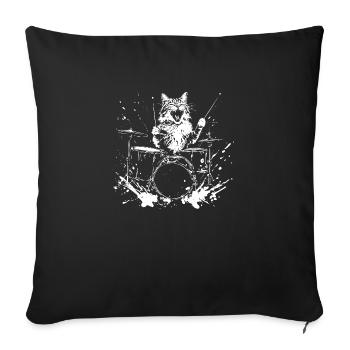 Lustige Katze Schlagzeug - Sofakissenbezug 45 x 45 cm - Schwarz - Vorne