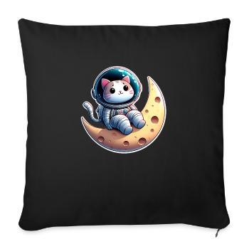 Chat astronaute mignon sur la lune - Housse de coussin décorative 45 x 45 cm - noir - Devant