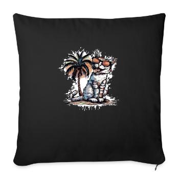 Katze Insel Palme - Sofakissenbezug 45 x 45 cm - Schwarz - Vorne