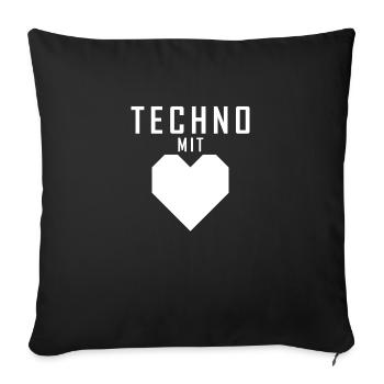 Techno mit Herz weiß - Sofakissenbezug 45 x 45 cm - Schwarz - Vorne
