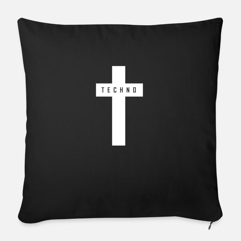 Techno Kreuz Weiß - Sofakissenbezug 45 x 45 cm - Schwarz