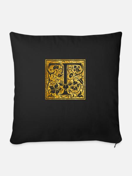 Monogramme T - Housse de coussin décorative 45 x 45 cm - noir