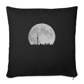Berlin Skyline vor Mond Fernsehturm Alexanderplatz - Sofakissenbezug 45 x 45 cm - Schwarz - Vorne