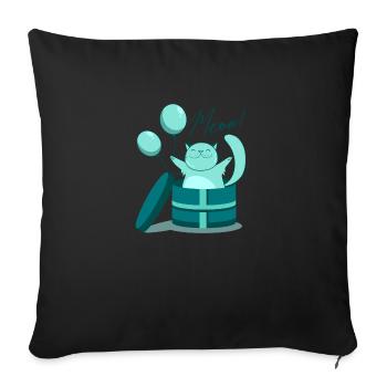 Überraschungskatze Luftballon Kiste Geschenk - Sofakissenbezug 45 x 45 cm - Schwarz - Vorne