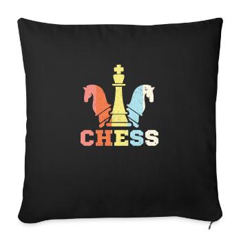 Pièces d'échecs échiquier vintage rétro - Housse de coussin décorative 45 x 45 cm - noir - Devant