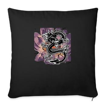 Dragon Mythical Creatures with Lotus Flowers Japanese - Sofa pillowcase 17,3'' x 17,3'' (45 x 45 cm) - black - Front