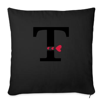 Capital letter T with hearts - Sofa pillowcase 17,3'' x 17,3'' (45 x 45 cm) - black - Front