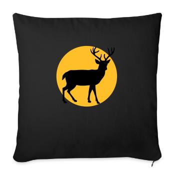 Hirsch mit Mond und Sonnenuntergang - Sofakissenbezug 45 x 45 cm - Schwarz - Vorne