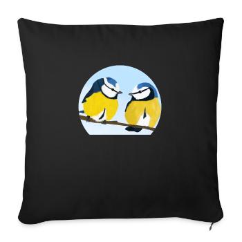 jz.birds Blaumeisen Vogel Illustration - Sofakissenbezug 45 x 45 cm - Schwarz - Vorne