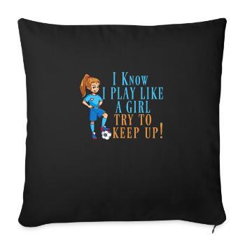Femmes football soccer manger dormir répéter - Housse de coussin décorative 45 x 45 cm - noir - Devant