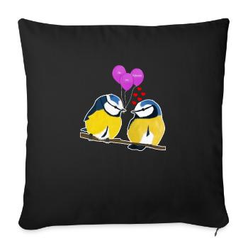jz.birds Valentinstag Blaumeise Vogel Illustration - Sofakissenbezug 45 x 45 cm - Schwarz - Vorne