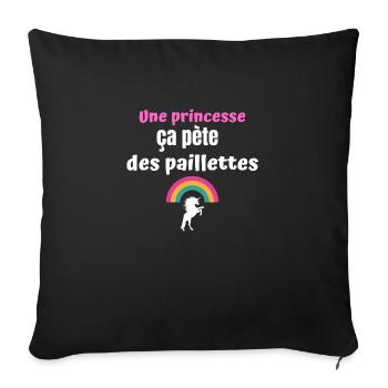 Une princesse ça pète des paillettes - Housse de coussin décorative 45 x 45 cm - noir - Devant