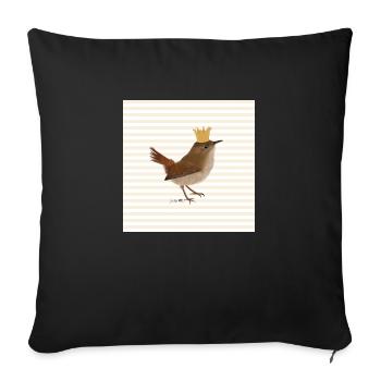 Wren avec cadeau d'oiseau couronne d'or - Housse de coussin décorative 45 x 45 cm - noir - Devant