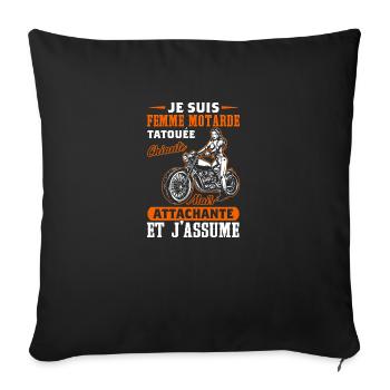 Je suis une femme motarde tatouée chiante - Housse de coussin décorative 45 x 45 cm - noir - Devant