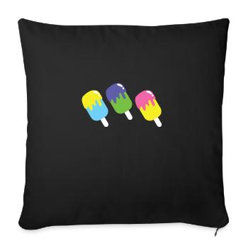 Three multicoloured ice-creams on popsticks - Sofa pillowcase 17,3'' x 17,3'' (45 x 45 cm) - black - Front