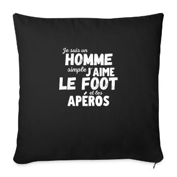 J'aime le foot et les apéros cadeau humoristique - Housse de coussin décorative 45 x 45 cm - noir - Devant