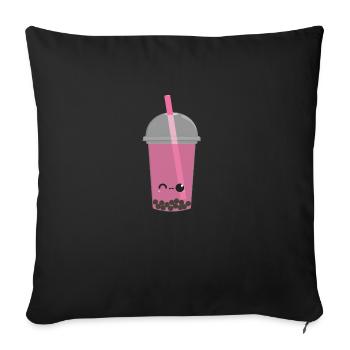 Kawaii Bubble Tea Cerise - Housse de coussin décorative 45 x 45 cm - noir - Devant