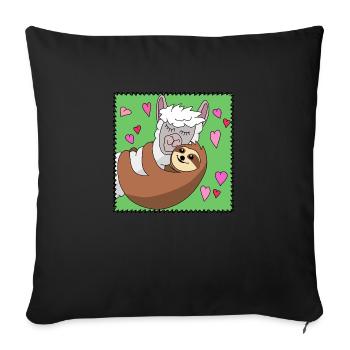 Lama et paresseux - c'est l'amour - Saint Valentin - Housse de coussin décorative 45 x 45 cm - noir - Devant
